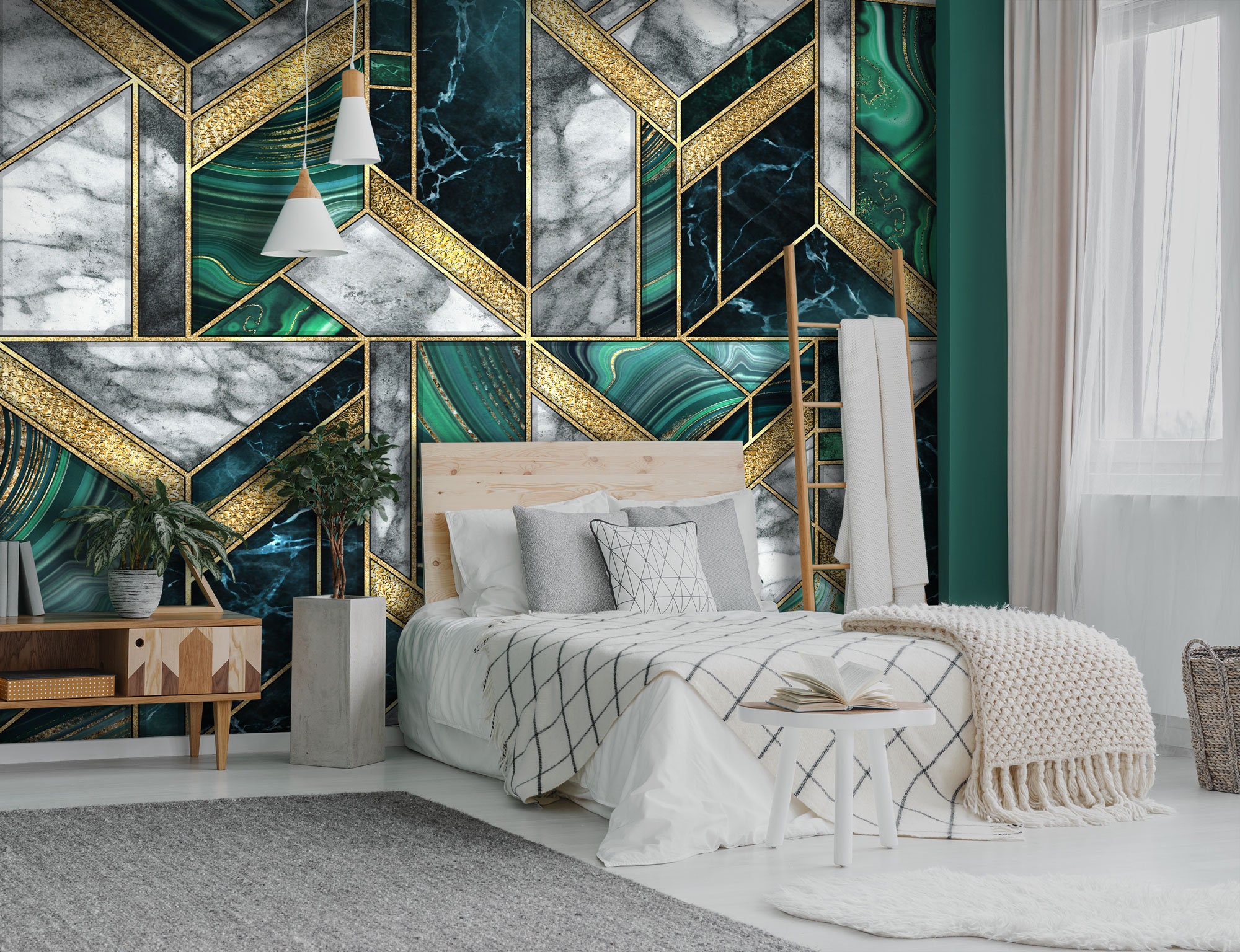 Metallic Geometric Wallpaper | Utopia Green & Gold Charon 91141 – Prime  Walls Canada