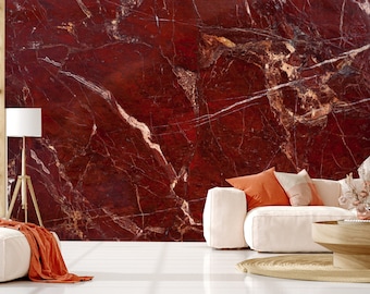 Red marble wallpaper, natural marble [Self Adhesive, Peel & Stick, Removable]