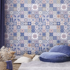 Moroccan tile imitation wallpaper [Peel and Stick (self adhesive) or Traditional Vinyl Papers]