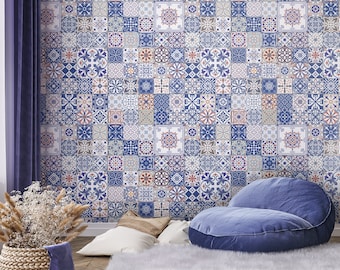 Moroccan tile imitation wallpaper [Peel and Stick (self adhesive) or Traditional Vinyl Papers]