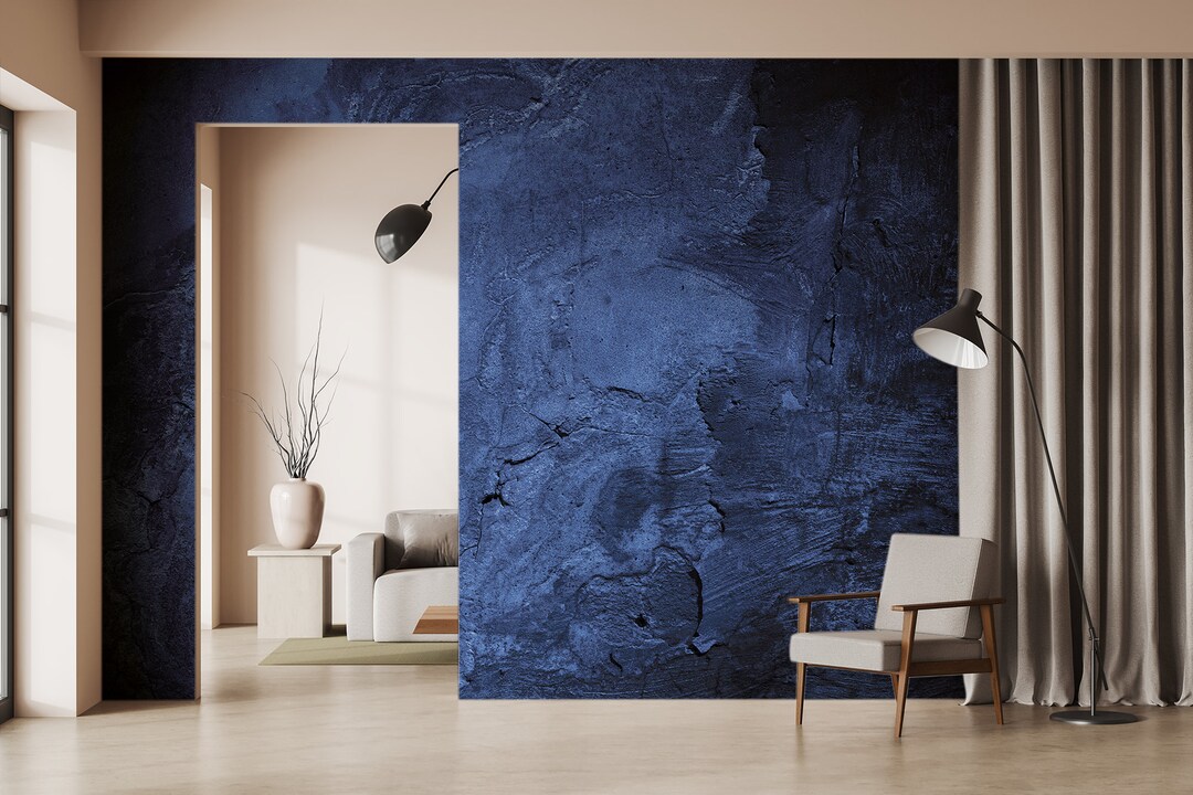 Dark Blue Stone Wallpaper, Grunge Stone Wall Mural [peel and Stick ...
