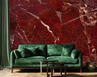 Papier Peint 3D Marbre Rouge Foncé M8487 – Autocollant Mural Removable