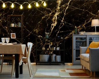 Marble dark wallpaper, abstract wall mural, watercolor wallpaper [Peel and Stick (self adhesive) or Traditional Vinyl Papers]
