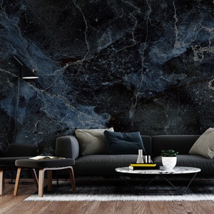 Dark blue marble wallpaper, cracked navy stone mural [Self Adhesive, Peel & Stick, Removable]