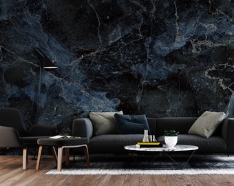 Dark blue marble wallpaper, cracked navy stone mural [Self Adhesive, Peel & Stick, Removable]