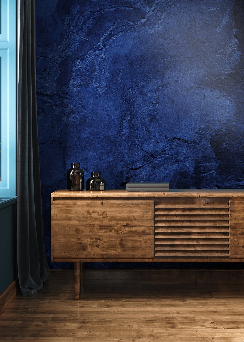 Dark Blue Stone Wallpaper, Grunge Stone Wall Mural [peel and Stick ...