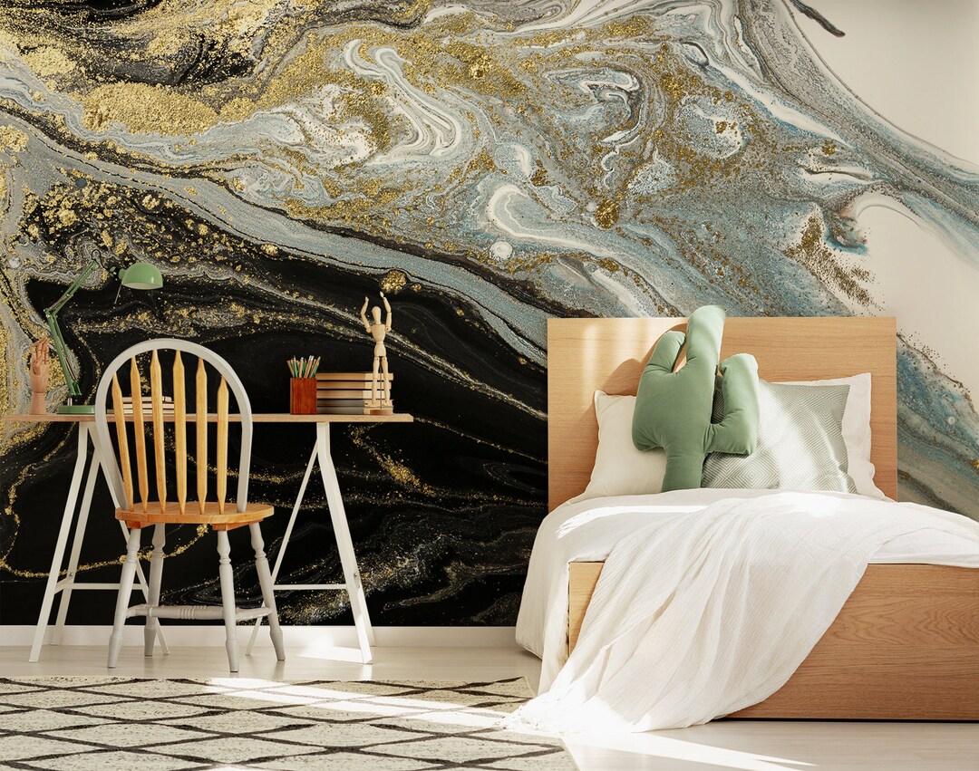 Gold and Black Marble Abstract Wallpaper [self Adhesive, Peel & Stick ...