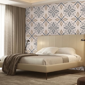 Gray and beige tile wallpaper with geometric pattern, abstract wallpaper [Self Adhesive, Peel and Stick, Removable]