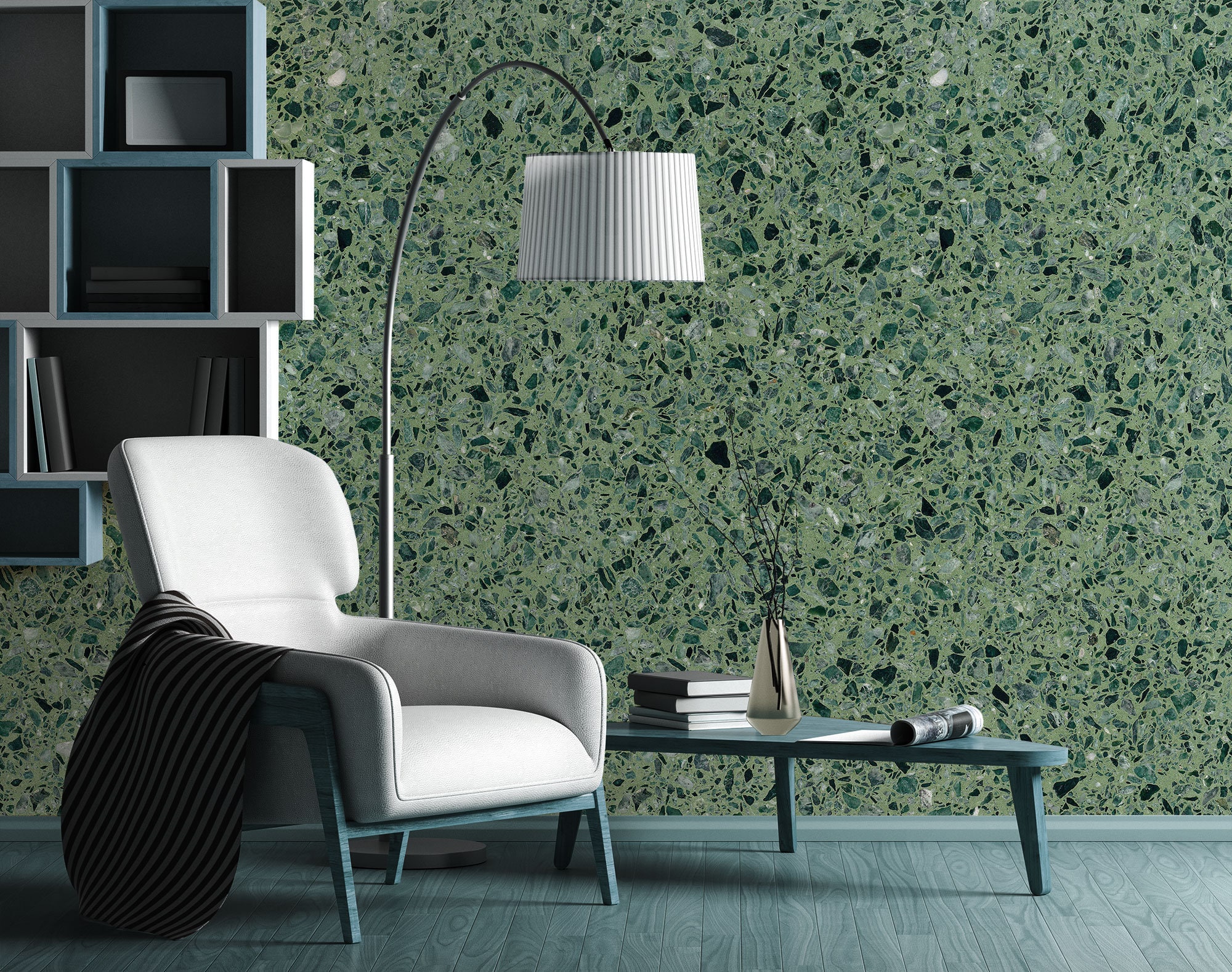 Green terrazzo wallpaper, stone wall mural, terrazzo temporary wallpaper [Peel and Stick (self adhesive) or Traditional Vinyl Papers]