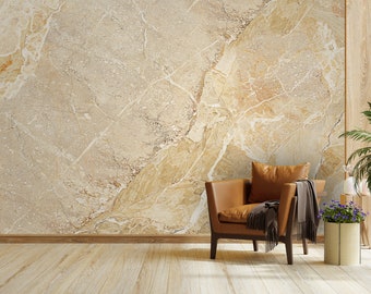 Beige marble stone wallpaper, rustic marble wall mural [Peel and Stick (self adhesive) or Traditional Vinyl Papers]