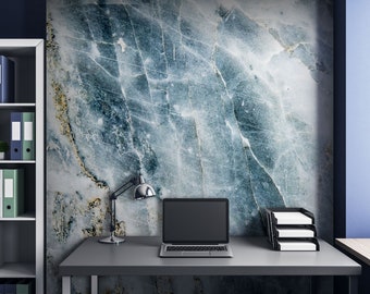 Blue and white marble stone wallpaper [Self Adhesive, Peel & Stick, Removable]