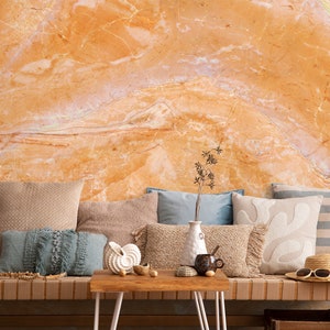 Pastel Orange Marble Stone Surface Wallpaper [Peel and Stick (self adhesive) or Traditional Vinyl Papers]