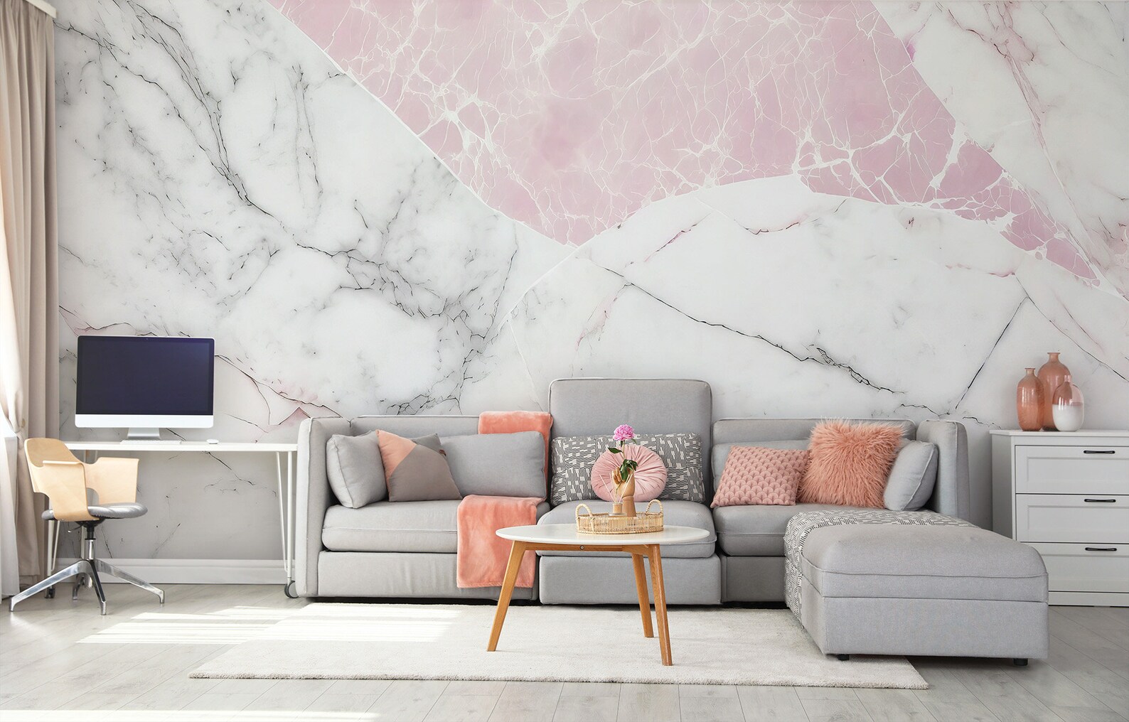 Pink and White Abstract Marble Wallpaper, Wall Mural [peel and Stick ...