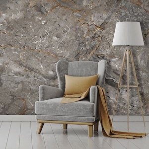Gray and brown marble stone wallpaper, concrete surface mural [Self Adhesive, Peel & Stick, Removable]