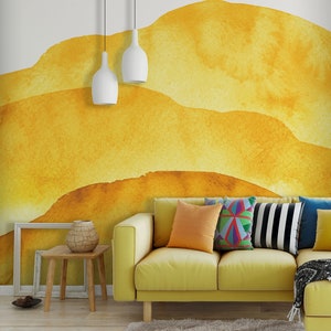 Watercolor yellow hills wallpaper, yellow mountains [Self Adhesive, Peel & Stick, Removable]