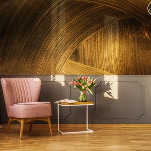 Moderne geometrische Tapete, mattgoldenes Wandbild, abstrakte Kunsttapete [Peel and Stick (selbstklebend) oder traditionelles Vinylpapier]