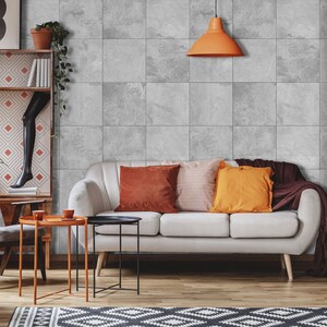 Gray tiles wallpaper, tile imitation pattern, stone surface mural [Self Adhesive, Peel & Stick, Removable]