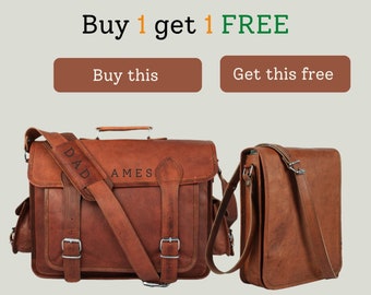 Buy 1 Get 1 Free, Personalized Leather Briefcase Messenger Bag, Monogram Leather Crossbody Satchel Laptop Bag, Personalized Gift