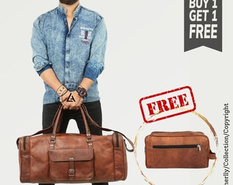 Bolso de fin de semana de cuero personalizado para hombres de 24" con kit Dopp de cuero gratis - Bolso de viaje de cuero para padrinos de boda