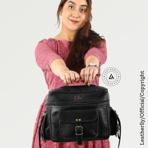 Personalized Leather Camera Shoulder Bag - Leather Crossbody DSLR Camera Sling Bag for Men and Women - Leather Work Bag