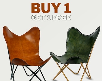 BUY 1 & GET 1 FREE, Handmade Leather Butterfly Folding Chair, Home Camping or Farmhouse Decor Living Room Chair,Office Accent Relaxing Chair