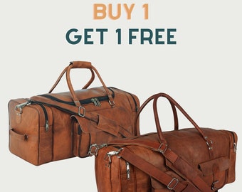 Buy 1 & Get Any 1 Free | Monogram Leather Weekender Duffle Bag | Handcrafted 26 Inch Leather Duffle Bag | Brown Overnight Travel Bag