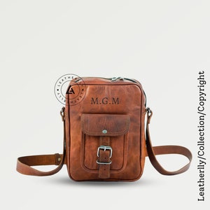Personalized Leather Small Crossbody Bag, Monogrammed Leather Satchel Purse, Messenger Bag, Leather Shoulder Sling Everyday Bag, Gifts