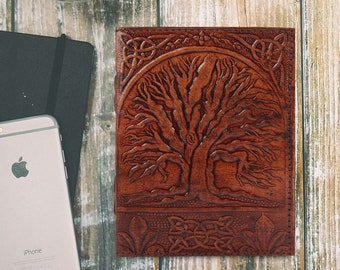 Grimoire Leather Bound  Writing Journal, Travel Sketchbook Tree of Life Spell Book of Shadows, Leather Wedding Guest Book,Gifts For Writers