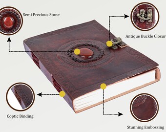 Leather Bound Grimoire Journal Book of Shadows - Refillable Antique Medieval Travel Daily Planner Small Book