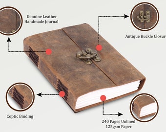 Travel Refillable Handmade Leather Bound Grimoire Mini Journal - Goth Book of Shadows Journal Medieval Spell Book Leather Planner