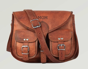 Personalized Leather Sling Saddle Crossbody Bag Women - Small Crossbody Shoulder Hip Leather Purse,  Personalized Gifts for Mom