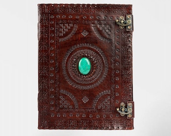 Grimoire Large Leather Journal Spell Book of Shadows, Refillable Handmade Seven Chakra Leather Sketchbook, Travel Leather Notebook