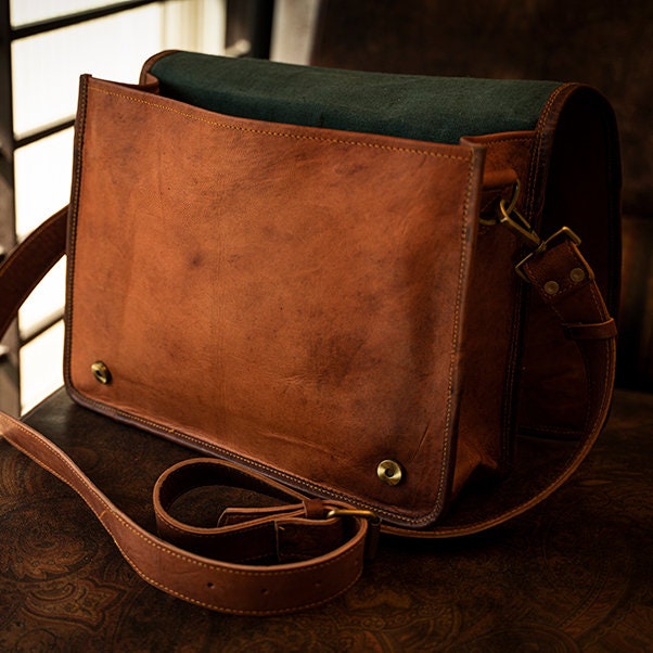 Leather Messenger Sling Bag Laptop Satchel for Men 14 Etsy