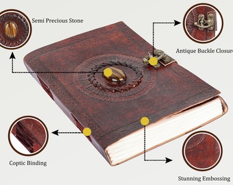 Leather Bound Grimoire Journal Book of Shadows - Refillable Antique Medieval Travel Daily Planner Small Book