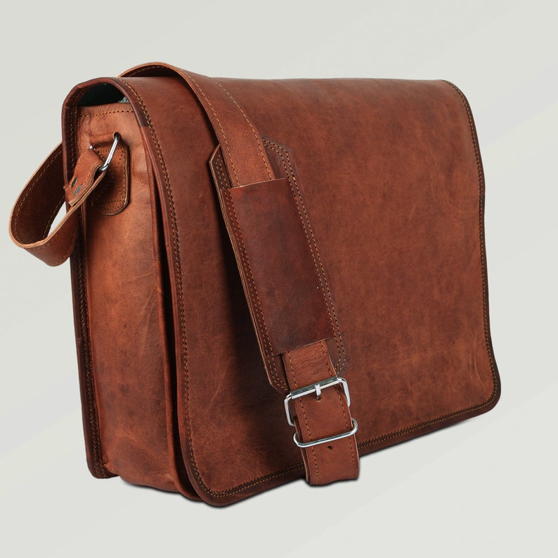 Minimal Laptop Leather Satchel Messenger Bag - Leather Large Crossbody Sling for Men and Women