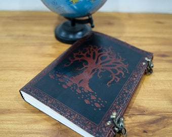 Tree of life leather handmade grimoire journal -  leather grimoire writing notebook embossed journal