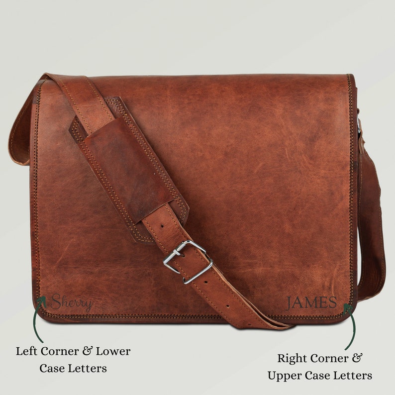Personalized Minimal Leather Laptop Satchel Messenger Bag