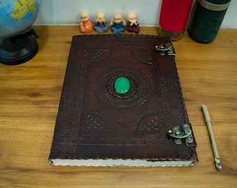 Grimoire Large Leather Journal Spell Book of Shadows, Refillable Handmade Seven Chakra Leather Sketchbook, Travel Leather Notebook