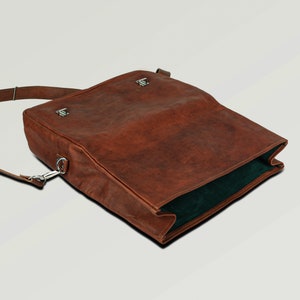 Leather Briefcase Messenger Roll-Top Bag - Mens Leather Large Crossbody Laptop Sling Satchel