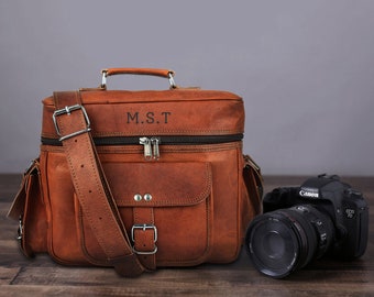 Personalise Leather Camera Shoulder Bag - Leather Crossbody DSLR Camera Sling Bag for Men and Women - Leather Work Bag - Travel Gift - Gifts