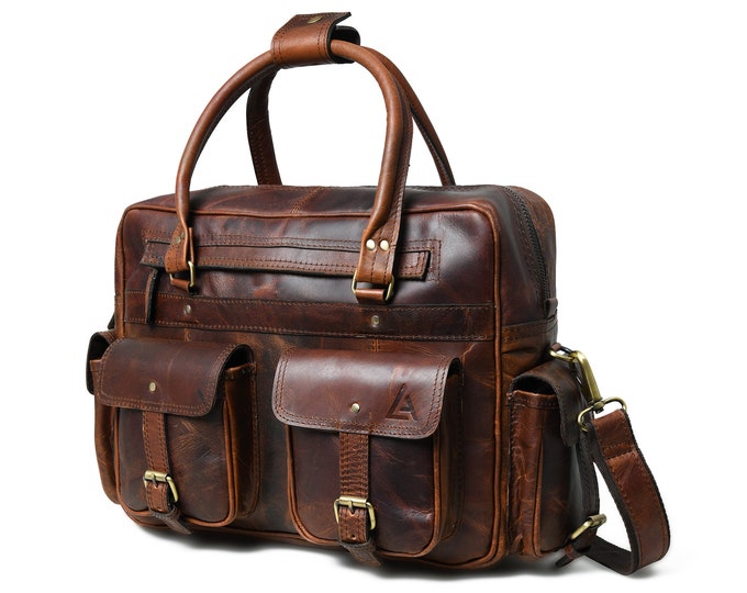 Featured listing image: 16” Genuine Leather Messenger Bag, Tan Brown Leather Laptop Bag, Leather Satchel Cross Body Work Handbag, Briefcase Men, Gift for Men