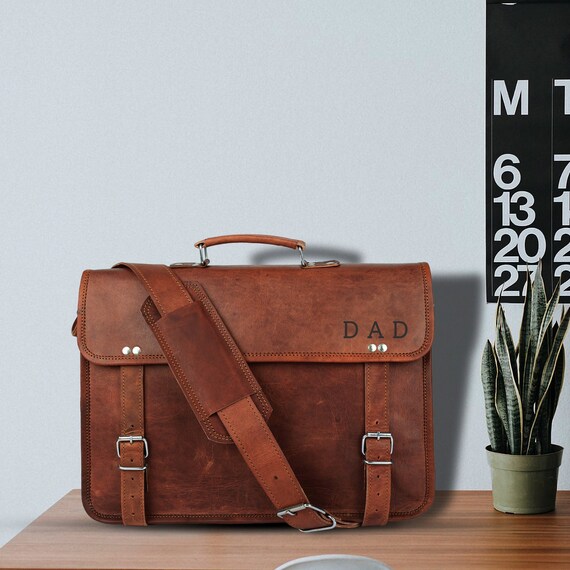 Personalized Leather Laptop Messenger Briefcase Satchel Bag Custom