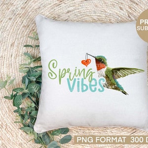 Spring Vibes Hummingbird - Hand Painted - PNG - Sublimation - Spring