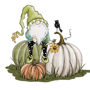 Réglage Gnome sur 3 Citrouilles - Peint à la main - PNG - Sublimation - Automne