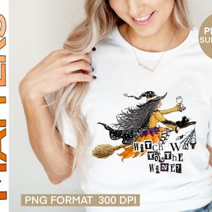 魔女はワインにたどり着く？ほうきに乗った魔女 - 手描き - PNG - 昇華、秋、ハロウィーン クリップアート、ハロウィーンの魔女、ハロウィーンの昇華