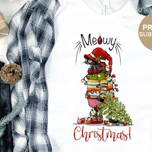 Meowy Weihnachten! Schwarze Katze - Handgemalt - PNG - Sublimation - Weihnachtsgeschenke , Weihnachten, Schwarze Katze PNG, Schwarze Katze Sublimation, Katze PNG
