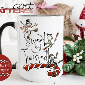 Pupazzo di neve dolce ma contorto Candy Cane - Dipinto a mano - PNG - Sublimazione - Natale, Ornamenti, Stravagante, Clipart pupazzo di neve, vacanza divertente