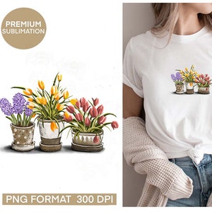 Plantes en pot de printemps - Peint à la main - PNG - Sublimation - Printemps