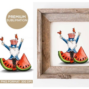 4 juillet Gnome pastèque - Peint à la main - PNG - Sublimation - Patriotique