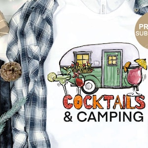 Cocktail e campeggio - Dipinto a mano - PNG - Sublimazione - Autunno, Clipart campeggio, Disegni camper, Clipart camper, Cocktail, Disegni campeggio